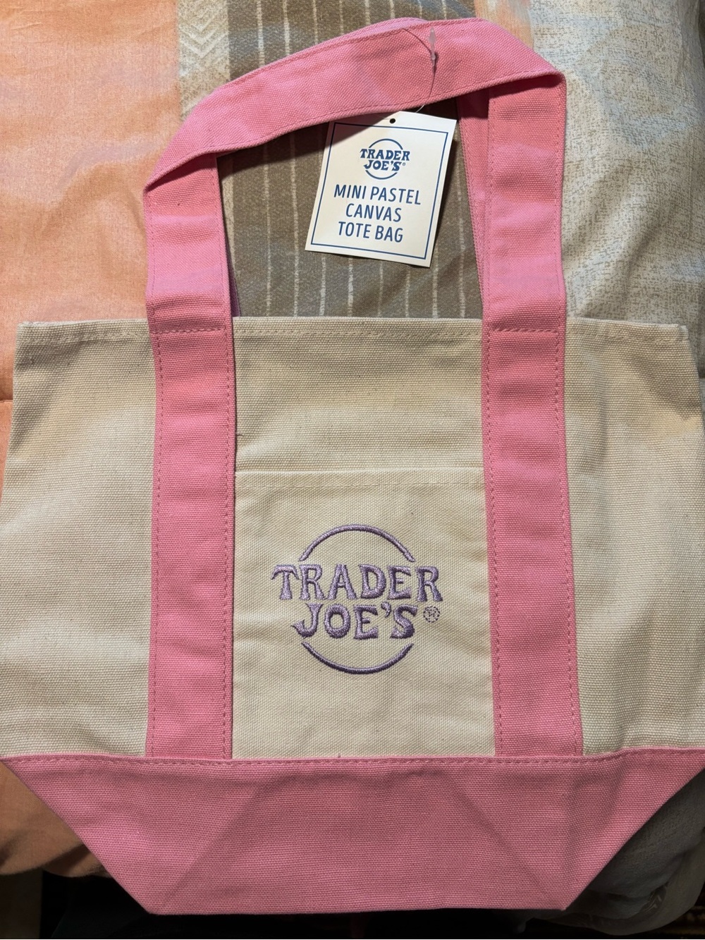 Trader Joe's Pink Trim Canvas Tote Bag